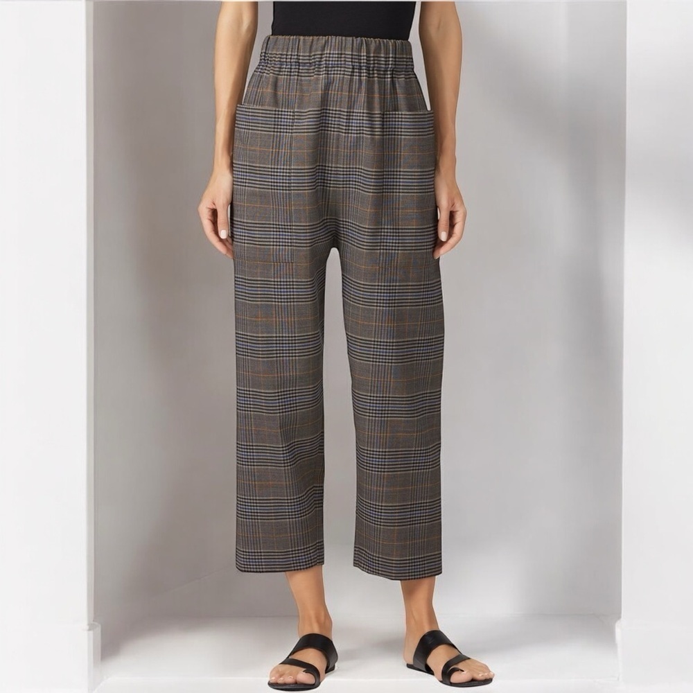 Sea New York ‘Rowan’ Track Pants in Taupe Brown Plaid Virgin Wool-Blend Size 2 - Picture 3 of 16